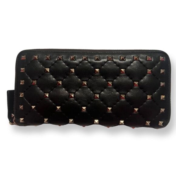 Valentino Garavani Lambskin Rockstud Long Zippy Wallet Black - Picture 1 of 11